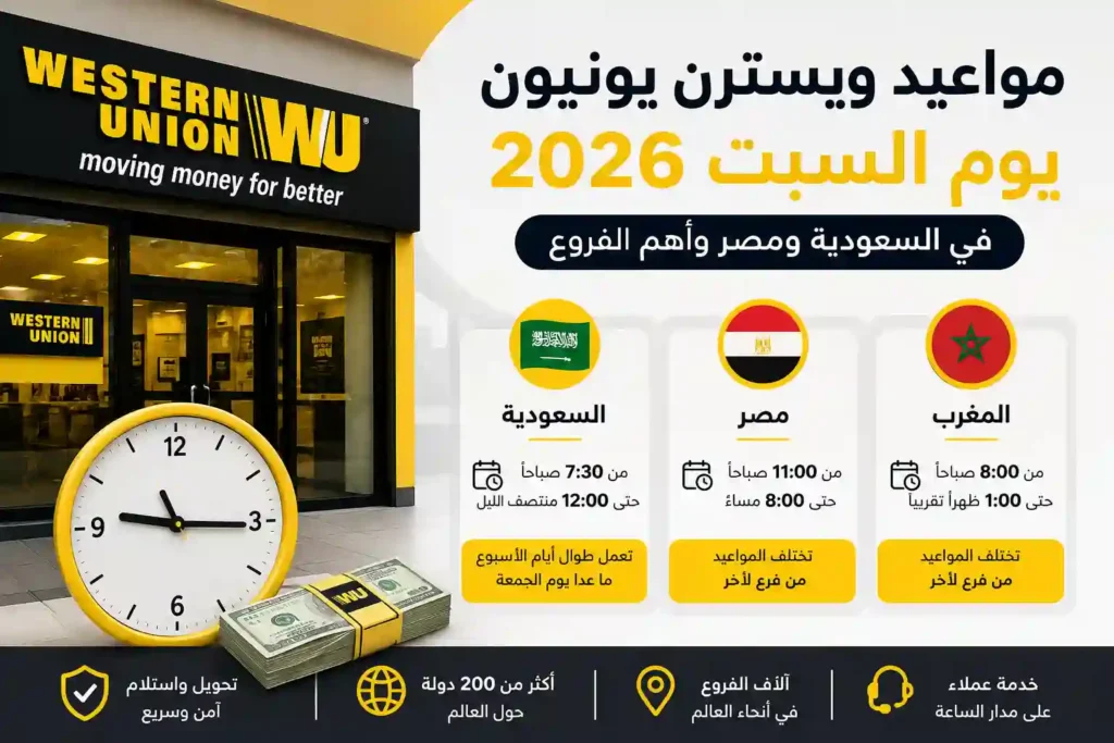 مواعيد ويسترن يونيون يوم السبت