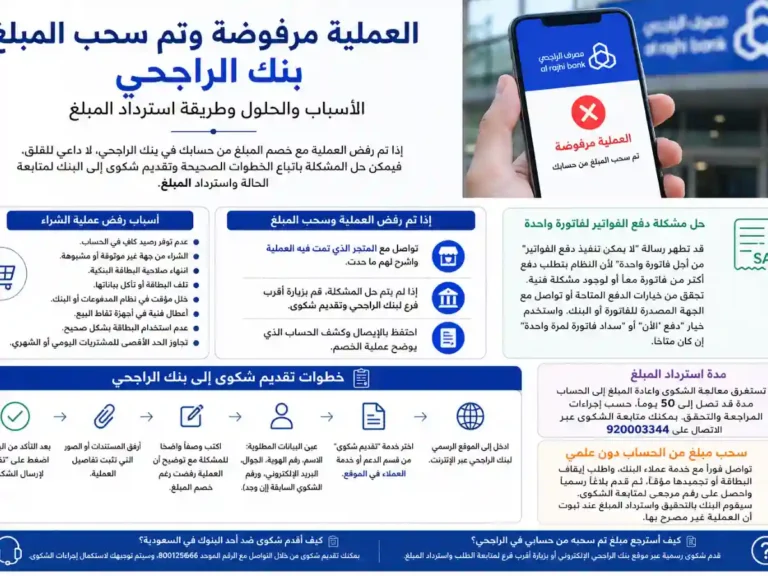 العملية مرفوضة وتم سحب المبلغ بنك الراجحي